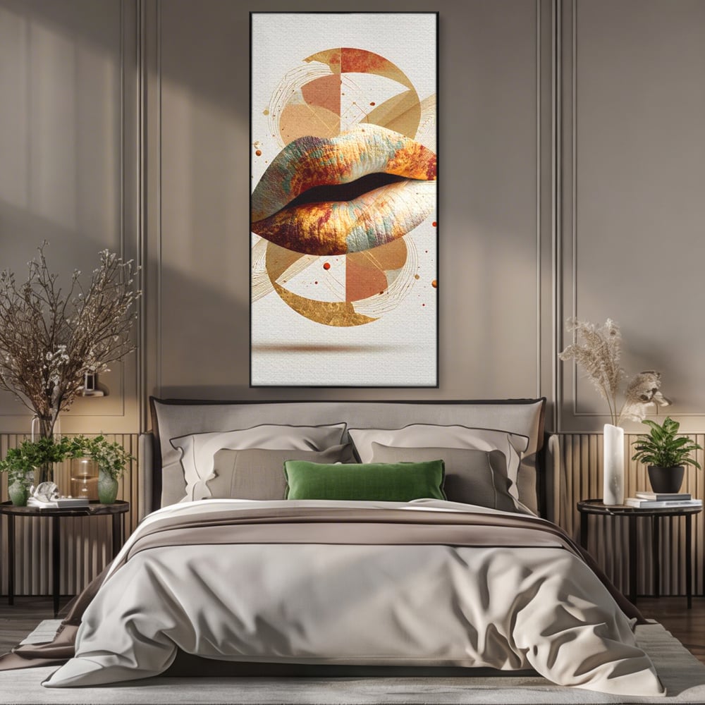 Tablou Canvas Premium, LuxCanva® G1234, Sarutul Universului, Auriu, Vibratie, Tacere, Univers, Geometric, Modern, Futurist, Design, Estetic, Spatial, Colaj, Energie, Feminism, Salon, Living, Dormitor