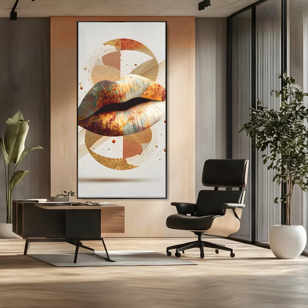 Tablou Canvas Premium, LuxCanva® G1234, Sarutul Universului, Auriu, Vibratie, Tacere, Univers, Geometric, Modern, Futurist, Design, Estetic, Spatial, Colaj, Energie, Feminism, Salon, Living, Dormitor