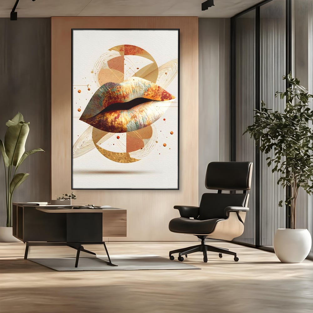 Tablou Canvas Premium, LuxCanva® G1234, Sarutul Universului, Auriu, Vibratie, Tacere, Univers, Geometric, Modern, Futurist, Design, Estetic, Spatial, Colaj, Energie, Feminism, Salon, Living, Dormitor