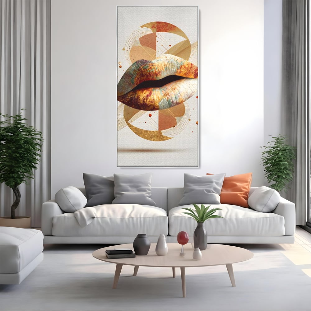 Tablou Canvas Premium, LuxCanva® G1234, Sarutul Universului, Auriu, Vibratie, Tacere, Univers, Geometric, Modern, Futurist, Design, Estetic, Spatial, Colaj, Energie, Feminism, Salon, Living, Dormitor