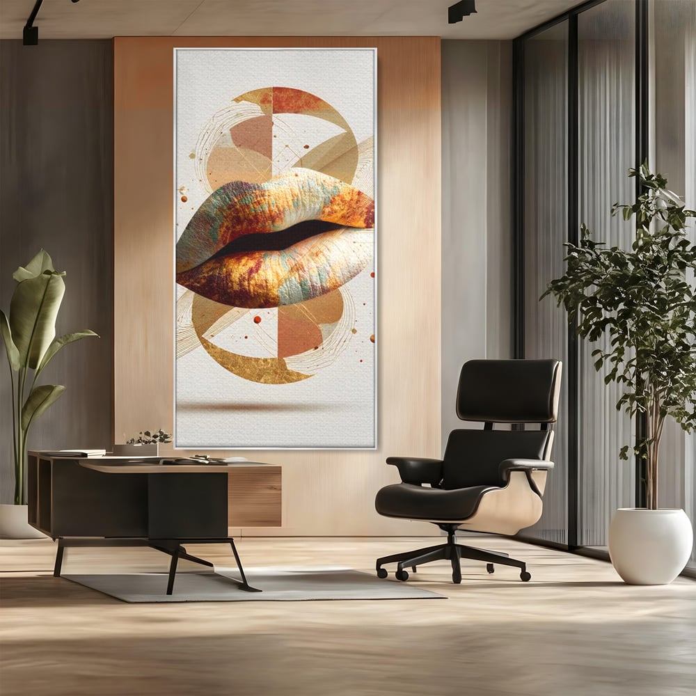 Tablou Canvas Premium, LuxCanva® G1234, Sarutul Universului, Auriu, Vibratie, Tacere, Univers, Geometric, Modern, Futurist, Design, Estetic, Spatial, Colaj, Energie, Feminism, Salon, Living, Dormitor