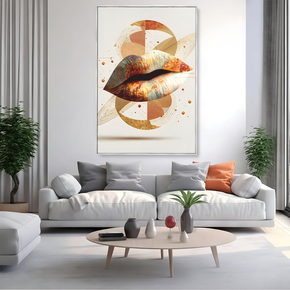Tablou Canvas Premium, LuxCanva® G1234, Sarutul Universului, Auriu, Vibratie, Tacere, Univers, Geometric, Modern, Futurist, Design, Estetic, Spatial, Colaj, Energie, Feminism, Salon, Living, Dormitor