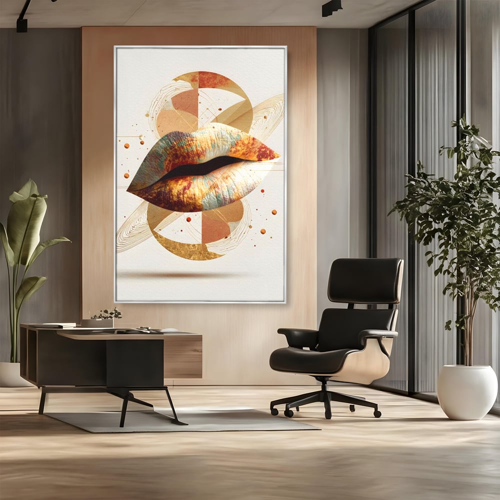 Tablou Canvas Premium, LuxCanva® G1234, Sarutul Universului, Auriu, Vibratie, Tacere, Univers, Geometric, Modern, Futurist, Design, Estetic, Spatial, Colaj, Energie, Feminism, Salon, Living, Dormitor