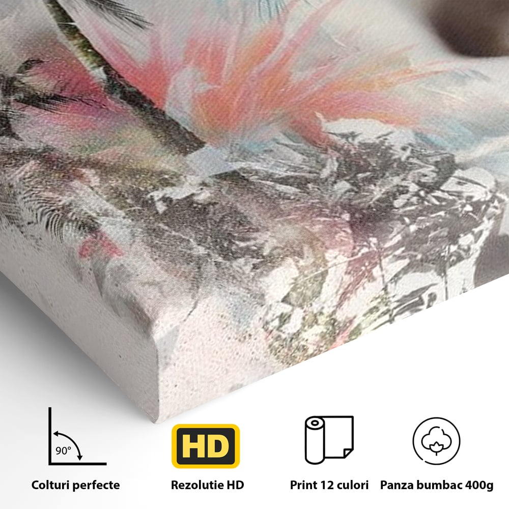Tablou Canvas Premium, LuxCanva® G1236, Suflet Tropical,  Vis, Palmier, Natura, Paradis, Femeie, Soapta, Vant, Lumina, Verde, Jungla, Culori, Pastel, Frumusete, Poezie, Oniric, Salon, Living, Dormitor
