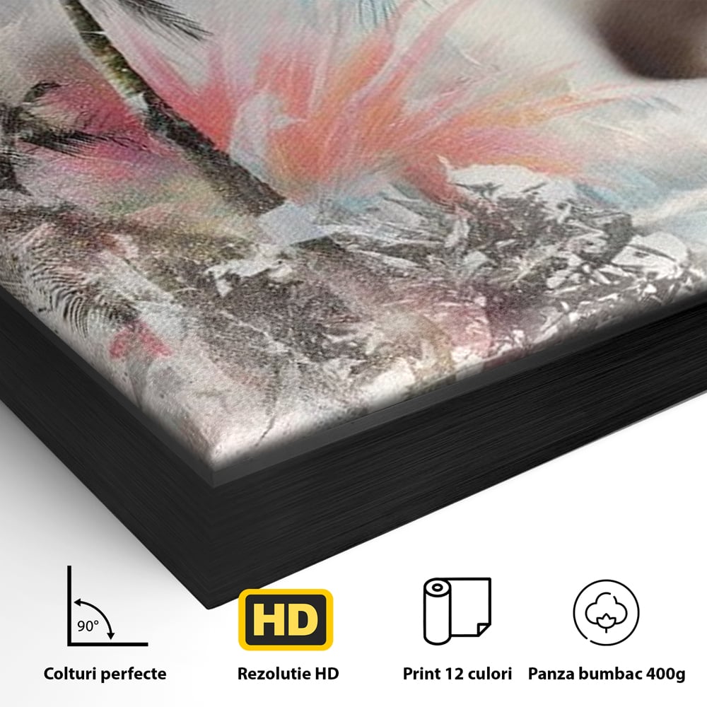 Tablou Canvas Premium, LuxCanva® G1236, Suflet Tropical,  Vis, Palmier, Natura, Paradis, Femeie, Soapta, Vant, Lumina, Verde, Jungla, Culori, Pastel, Frumusete, Poezie, Oniric, Salon, Living, Dormitor