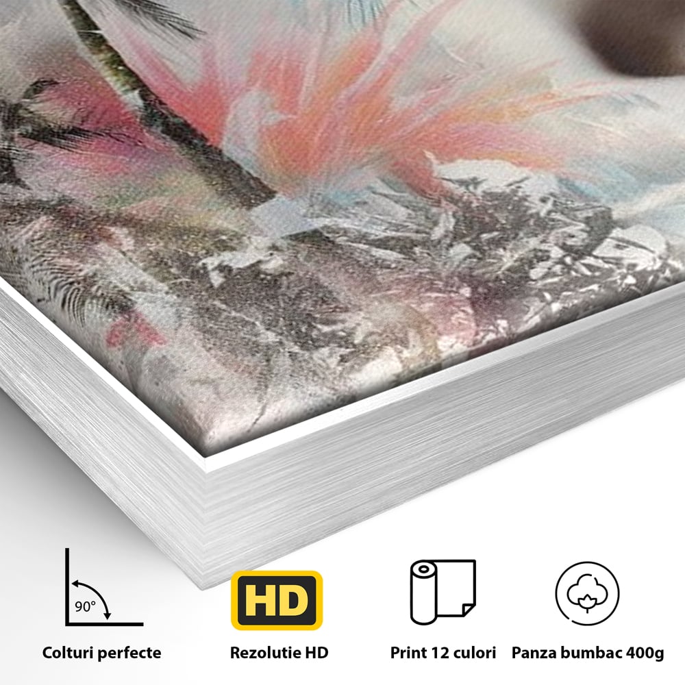 Tablou Canvas Premium, LuxCanva® G1236, Suflet Tropical,  Vis, Palmier, Natura, Paradis, Femeie, Soapta, Vant, Lumina, Verde, Jungla, Culori, Pastel, Frumusete, Poezie, Oniric, Salon, Living, Dormitor