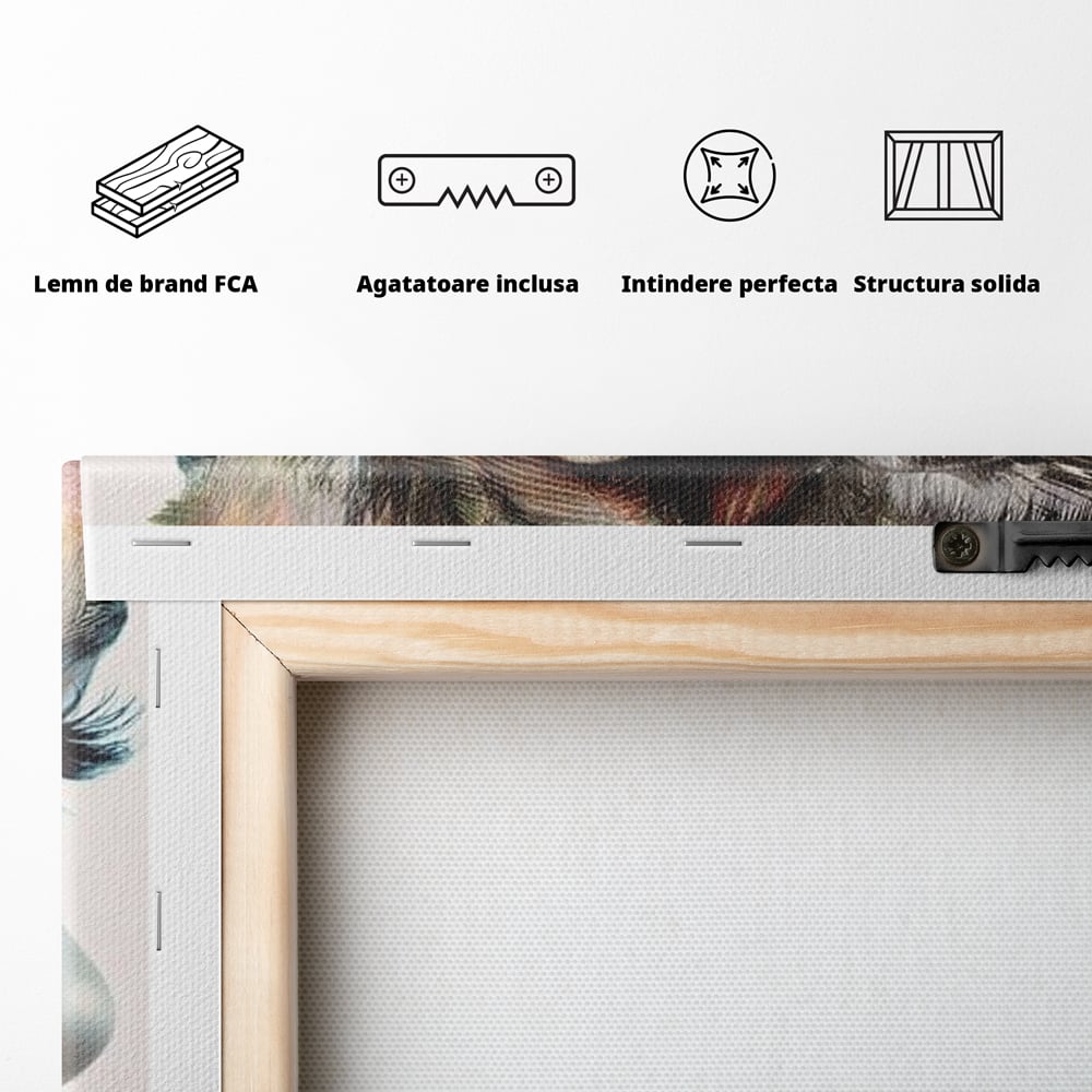 Tablou Canvas Premium, LuxCanva® G1236, Suflet Tropical,  Vis, Palmier, Natura, Paradis, Femeie, Soapta, Vant, Lumina, Verde, Jungla, Culori, Pastel, Frumusete, Poezie, Oniric, Salon, Living, Dormitor