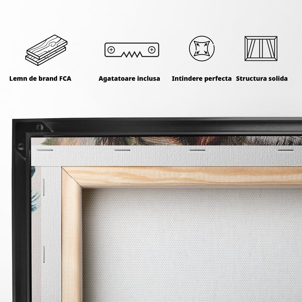 Tablou Canvas Premium, LuxCanva® G1236, Suflet Tropical,  Vis, Palmier, Natura, Paradis, Femeie, Soapta, Vant, Lumina, Verde, Jungla, Culori, Pastel, Frumusete, Poezie, Oniric, Salon, Living, Dormitor