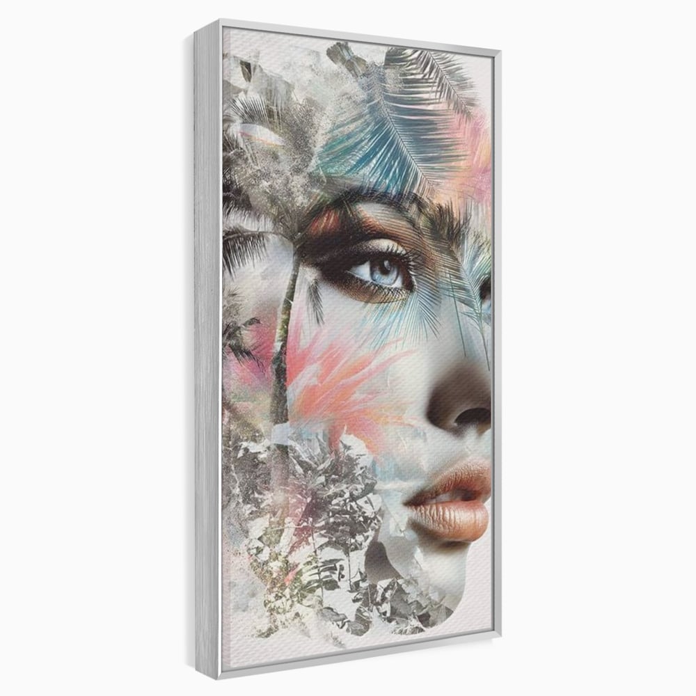 Tablou Canvas Premium, LuxCanva® G1236, Suflet Tropical,  Vis, Palmier, Natura, Paradis, Femeie, Soapta, Vant, Lumina, Verde, Jungla, Culori, Pastel, Frumusete, Poezie, Oniric, Salon, Living, Dormitor