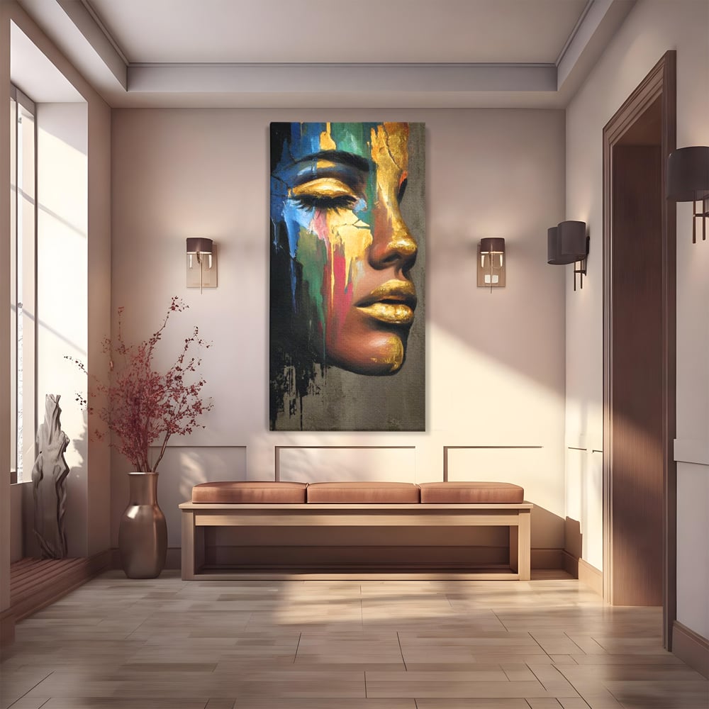 Tablou Canvas Premium, LuxCanva® G1239, Lumina din Tine, Vis, Aur, Chip, Reflexie, Suspin, Lumina, Lacrimi, Stralucire, Metamorfoza, Dualitate, Femeie, Timp, Fragilitate, Salon, Living, Dormitor