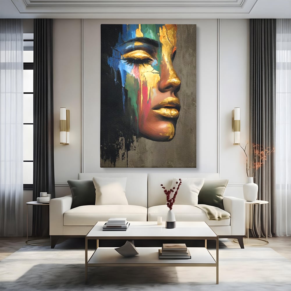 Tablou Canvas Premium, LuxCanva® G1239, Lumina din Tine, Vis, Aur, Chip, Reflexie, Suspin, Lumina, Lacrimi, Stralucire, Metamorfoza, Dualitate, Femeie, Timp, Fragilitate, Salon, Living, Dormitor