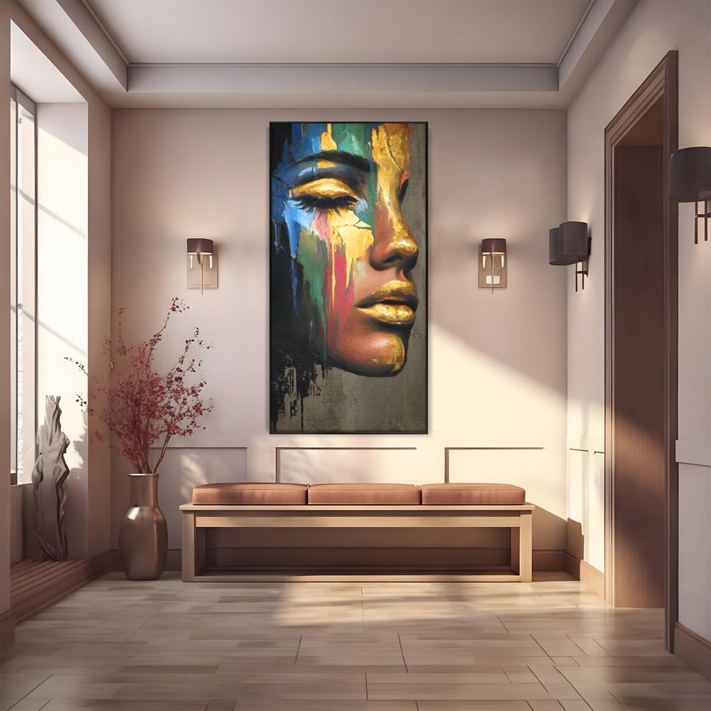 Tablou Canvas Premium, LuxCanva® G1239, Lumina din Tine, Vis, Aur, Chip, Reflexie, Suspin, Lumina, Lacrimi, Stralucire, Metamorfoza, Dualitate, Femeie, Timp, Fragilitate, Salon, Living, Dormitor
