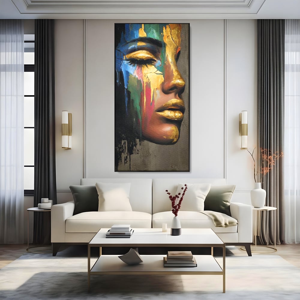 Tablou Canvas Premium, LuxCanva® G1239, Lumina din Tine, Vis, Aur, Chip, Reflexie, Suspin, Lumina, Lacrimi, Stralucire, Metamorfoza, Dualitate, Femeie, Timp, Fragilitate, Salon, Living, Dormitor
