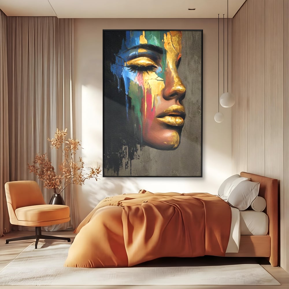 Tablou Canvas Premium, LuxCanva® G1239, Lumina din Tine, Vis, Aur, Chip, Reflexie, Suspin, Lumina, Lacrimi, Stralucire, Metamorfoza, Dualitate, Femeie, Timp, Fragilitate, Salon, Living, Dormitor
