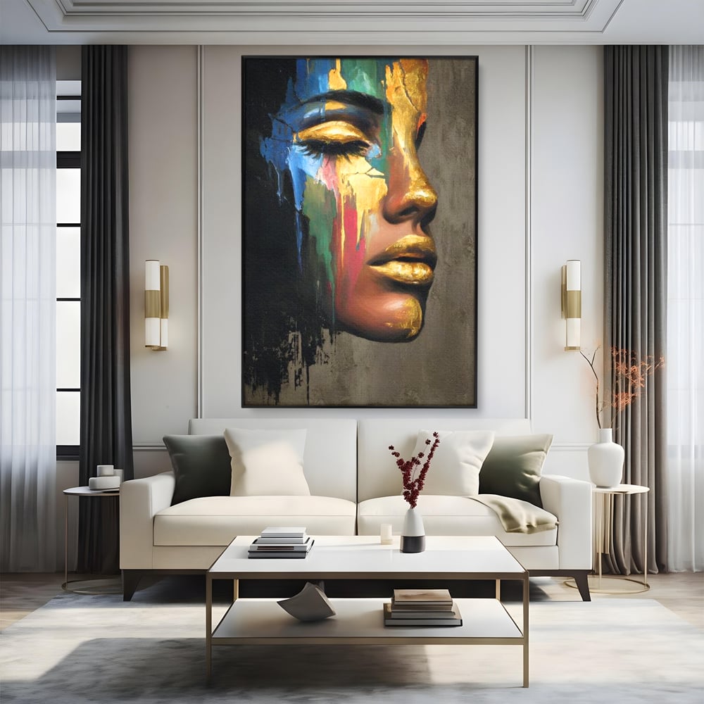 Tablou Canvas Premium, LuxCanva® G1239, Lumina din Tine, Vis, Aur, Chip, Reflexie, Suspin, Lumina, Lacrimi, Stralucire, Metamorfoza, Dualitate, Femeie, Timp, Fragilitate, Salon, Living, Dormitor