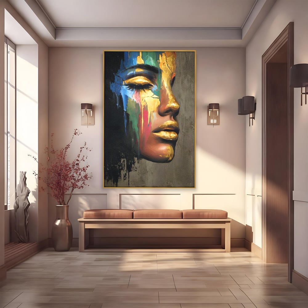 Tablou Canvas Premium, LuxCanva® G1239, Lumina din Tine, Vis, Aur, Chip, Reflexie, Suspin, Lumina, Lacrimi, Stralucire, Metamorfoza, Dualitate, Femeie, Timp, Fragilitate, Salon, Living, Dormitor