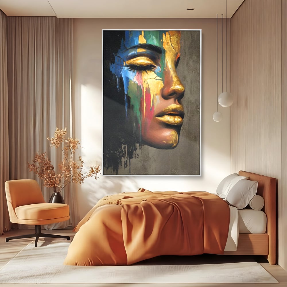 Tablou Canvas Premium, LuxCanva® G1239, Lumina din Tine, Vis, Aur, Chip, Reflexie, Suspin, Lumina, Lacrimi, Stralucire, Metamorfoza, Dualitate, Femeie, Timp, Fragilitate, Salon, Living, Dormitor