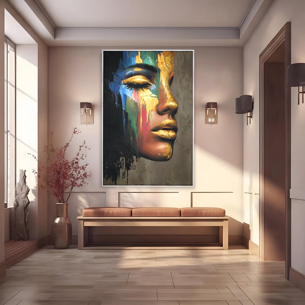 Tablou Canvas Premium, LuxCanva® G1239, Lumina din Tine, Vis, Aur, Chip, Reflexie, Suspin, Lumina, Lacrimi, Stralucire, Metamorfoza, Dualitate, Femeie, Timp, Fragilitate, Salon, Living, Dormitor