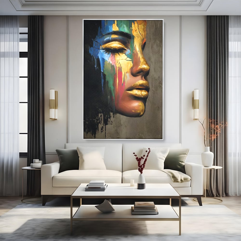 Tablou Canvas Premium, LuxCanva® G1239, Lumina din Tine, Vis, Aur, Chip, Reflexie, Suspin, Lumina, Lacrimi, Stralucire, Metamorfoza, Dualitate, Femeie, Timp, Fragilitate, Salon, Living, Dormitor