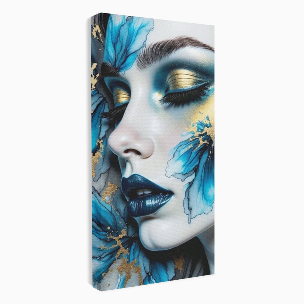 Tablou Canvas Premium, LuxCanva® G1241, In Flori de Gheata, Regina, Albastru, Aur, Vraja, Frig, Floare, Iarna, Cristal, Inima, Azur, Eclipsa, Renastere, Tacere, Liniste, Fotomodel, Salon, Living, Dormi