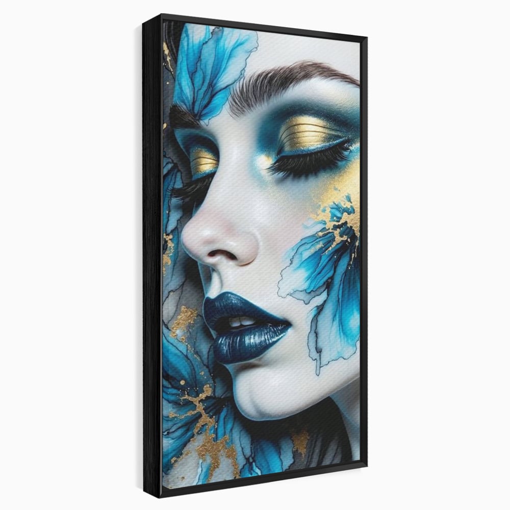 Tablou Canvas Premium, LuxCanva® G1241, In Flori de Gheata, Regina, Albastru, Aur, Vraja, Frig, Floare, Iarna, Cristal, Inima, Azur, Eclipsa, Renastere, Tacere, Liniste, Fotomodel, Salon, Living, Dormi