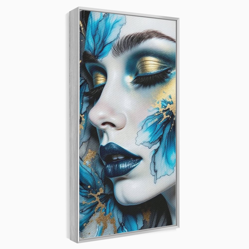 Tablou Canvas Premium, LuxCanva® G1241, In Flori de Gheata, Regina, Albastru, Aur, Vraja, Frig, Floare, Iarna, Cristal, Inima, Azur, Eclipsa, Renastere, Tacere, Liniste, Fotomodel, Salon, Living, Dormi