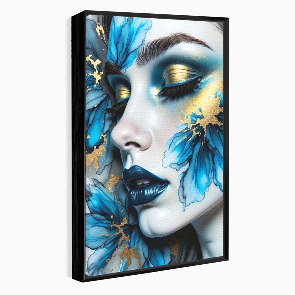 Tablou Canvas Premium, LuxCanva® G1241, In Flori de Gheata, Regina, Albastru, Aur, Vraja, Frig, Floare, Iarna, Cristal, Inima, Azur, Eclipsa, Renastere, Tacere, Liniste, Fotomodel, Salon, Living, Dormi