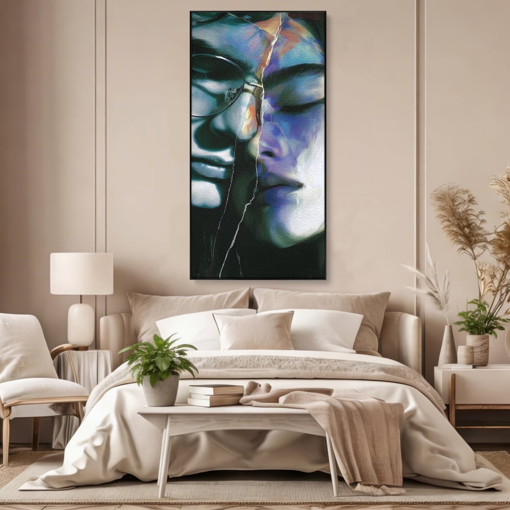 Tablou Canvas Premium, LuxCanva® G1242, Tacerea Dintre Noi, Cioburi, Rupt, Intreg, Iubire, El, Ea, Ochelari, Tacere, Atingeri, Dor, Unire, Fragilitate, Chipuri, Noi, Suflet, Cuplu, Salon, Living, Dormitor