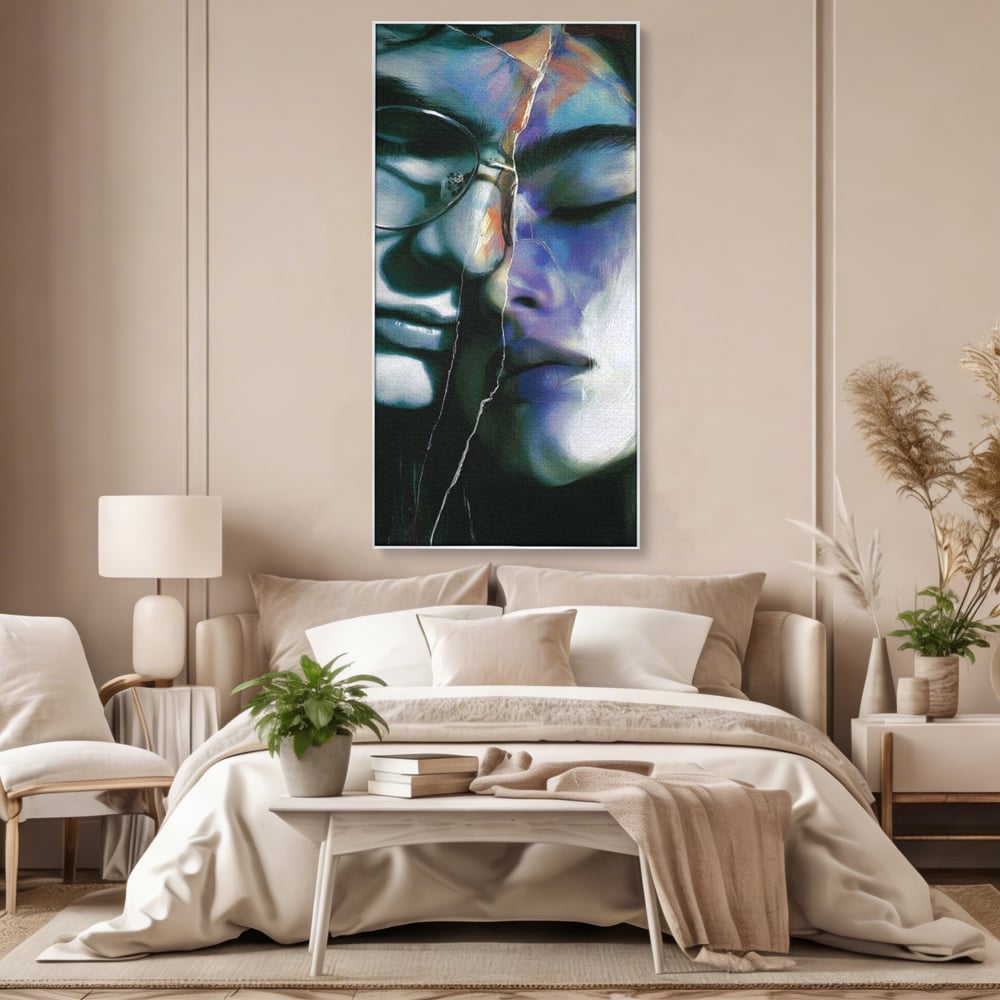 Tablou Canvas Premium, LuxCanva® G1242, Tacerea Dintre Noi, Cioburi, Rupt, Intreg, Iubire, El, Ea, Ochelari, Tacere, Atingeri, Dor, Unire, Fragilitate, Chipuri, Noi, Suflet, Cuplu, Salon, Living, Dormitor