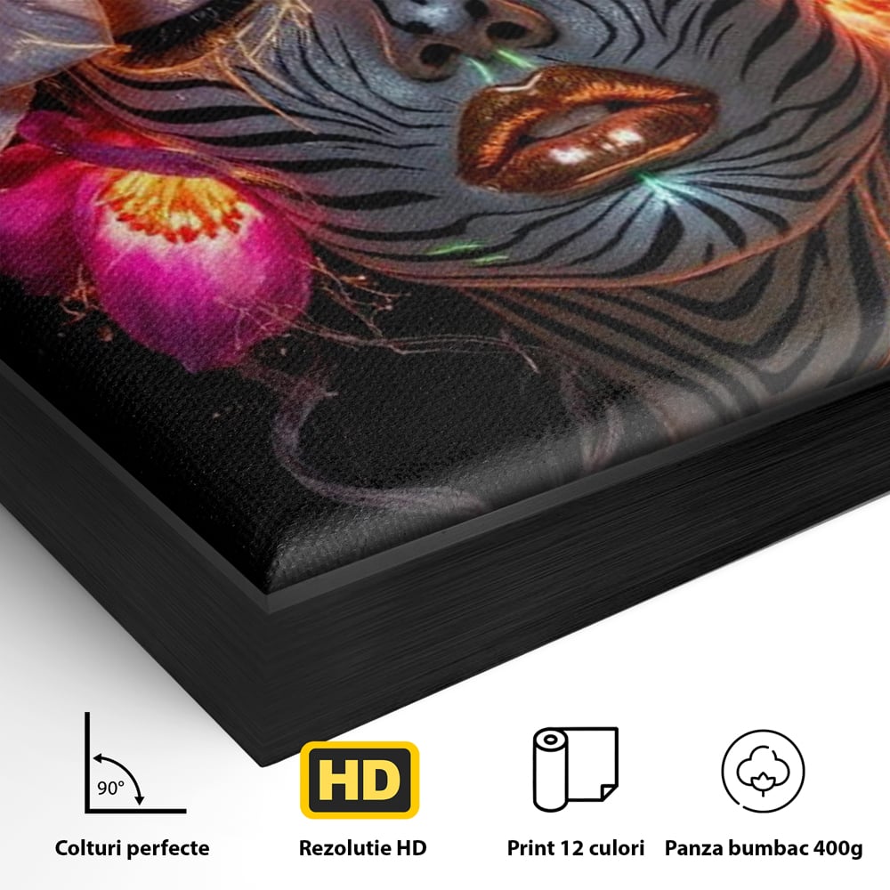 Tablou Canvas Premium, LuxCanva® G1243, Zebra Celesta, Cosmic, Flori, Foc, Nocturn, Spirit, Regina, Lumina, Electric, Metamorfoza, Vis, Flacara, Neon, Mistic, Energie, Tacere, Salon, Living, Dormitor