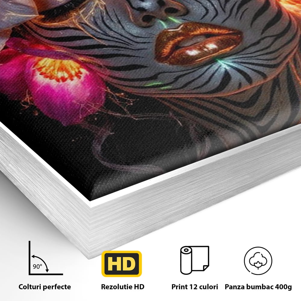 Tablou Canvas Premium, LuxCanva® G1243, Zebra Celesta, Cosmic, Flori, Foc, Nocturn, Spirit, Regina, Lumina, Electric, Metamorfoza, Vis, Flacara, Neon, Mistic, Energie, Tacere, Salon, Living, Dormitor