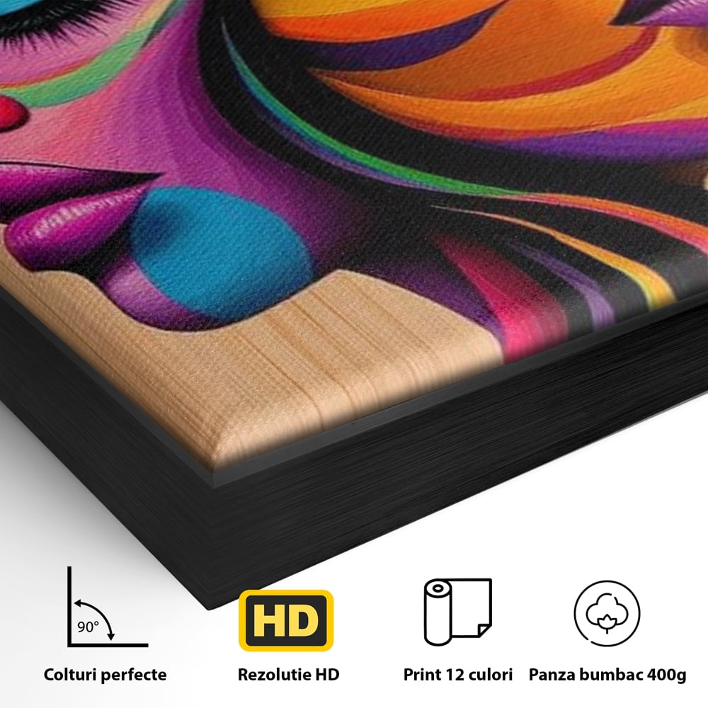 Tablou Canvas Premium, LuxCanva® G1244, Dualitate Feminina, Colorat, Emotie, Energie, Suflete, Intrepatruns, Vibrant, Fete, Femei, Spirit, Abstract, Contrast, Perete, Mov, Salon, Living, Dormitor