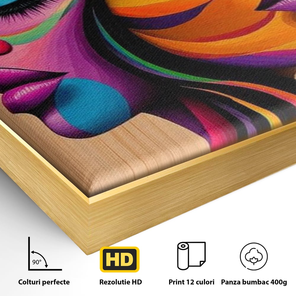 Tablou Canvas Premium, LuxCanva® G1244, Dualitate Feminina, Colorat, Emotie, Energie, Suflete, Intrepatruns, Vibrant, Fete, Femei, Spirit, Abstract, Contrast, Perete, Mov, Salon, Living, Dormitor