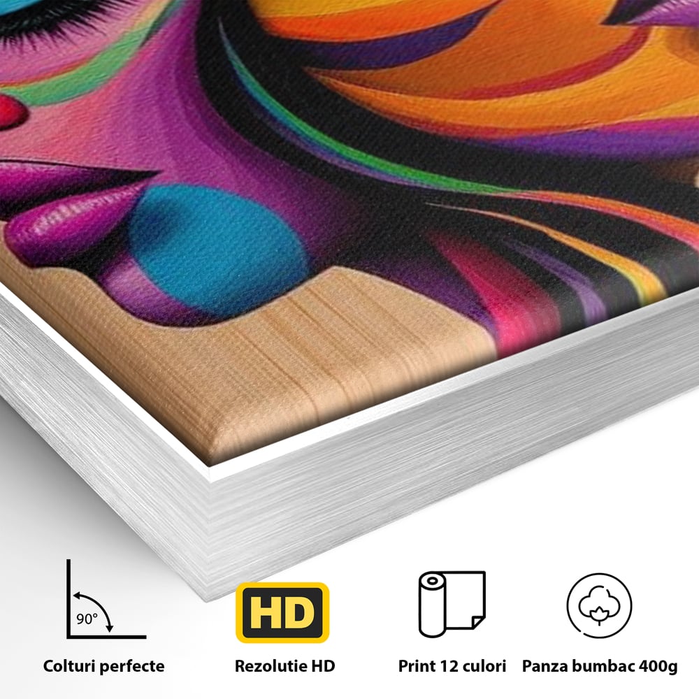 Tablou Canvas Premium, LuxCanva® G1244, Dualitate Feminina, Colorat, Emotie, Energie, Suflete, Intrepatruns, Vibrant, Fete, Femei, Spirit, Abstract, Contrast, Perete, Mov, Salon, Living, Dormitor