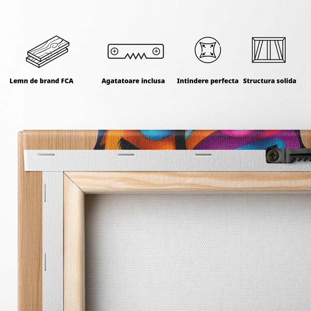 Tablou Canvas Premium, LuxCanva® G1244, Dualitate Feminina, Colorat, Emotie, Energie, Suflete, Intrepatruns, Vibrant, Fete, Femei, Spirit, Abstract, Contrast, Perete, Mov, Salon, Living, Dormitor