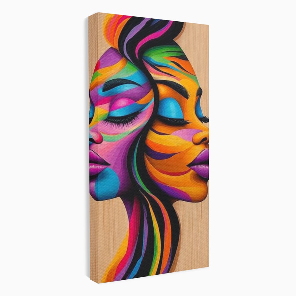 Tablou Canvas Premium, LuxCanva® G1244, Dualitate Feminina, Colorat, Emotie, Energie, Suflete, Intrepatruns, Vibrant, Fete, Femei, Spirit, Abstract, Contrast, Perete, Mov, Salon, Living, Dormitor