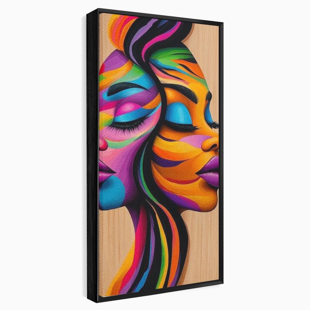 Tablou Canvas Premium, LuxCanva® G1244, Dualitate Feminina, Colorat, Emotie, Energie, Suflete, Intrepatruns, Vibrant, Fete, Femei, Spirit, Abstract, Contrast, Perete, Mov, Salon, Living, Dormitor