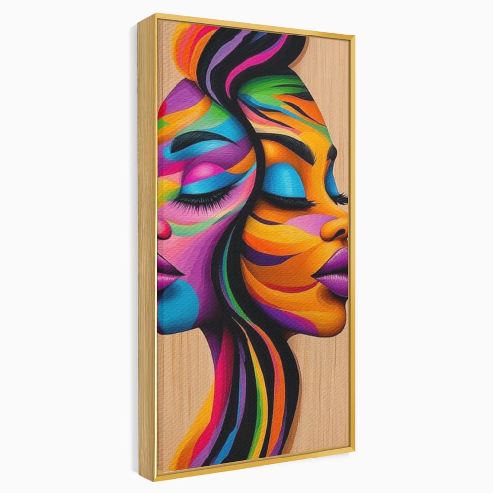 Tablou Canvas Premium, LuxCanva® G1244, Dualitate Feminina, Colorat, Emotie, Energie, Suflete, Intrepatruns, Vibrant, Fete, Femei, Spirit, Abstract, Contrast, Perete, Mov, Salon, Living, Dormitor