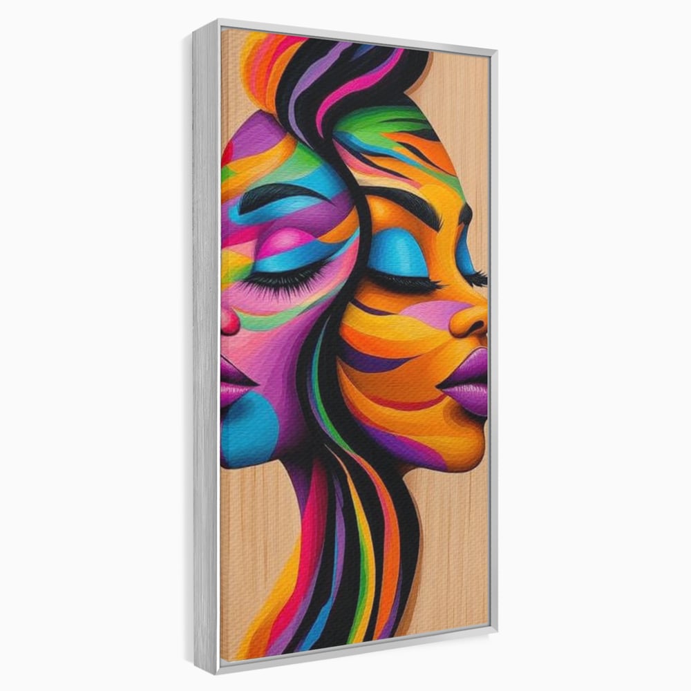 Tablou Canvas Premium, LuxCanva® G1244, Dualitate Feminina, Colorat, Emotie, Energie, Suflete, Intrepatruns, Vibrant, Fete, Femei, Spirit, Abstract, Contrast, Perete, Mov, Salon, Living, Dormitor