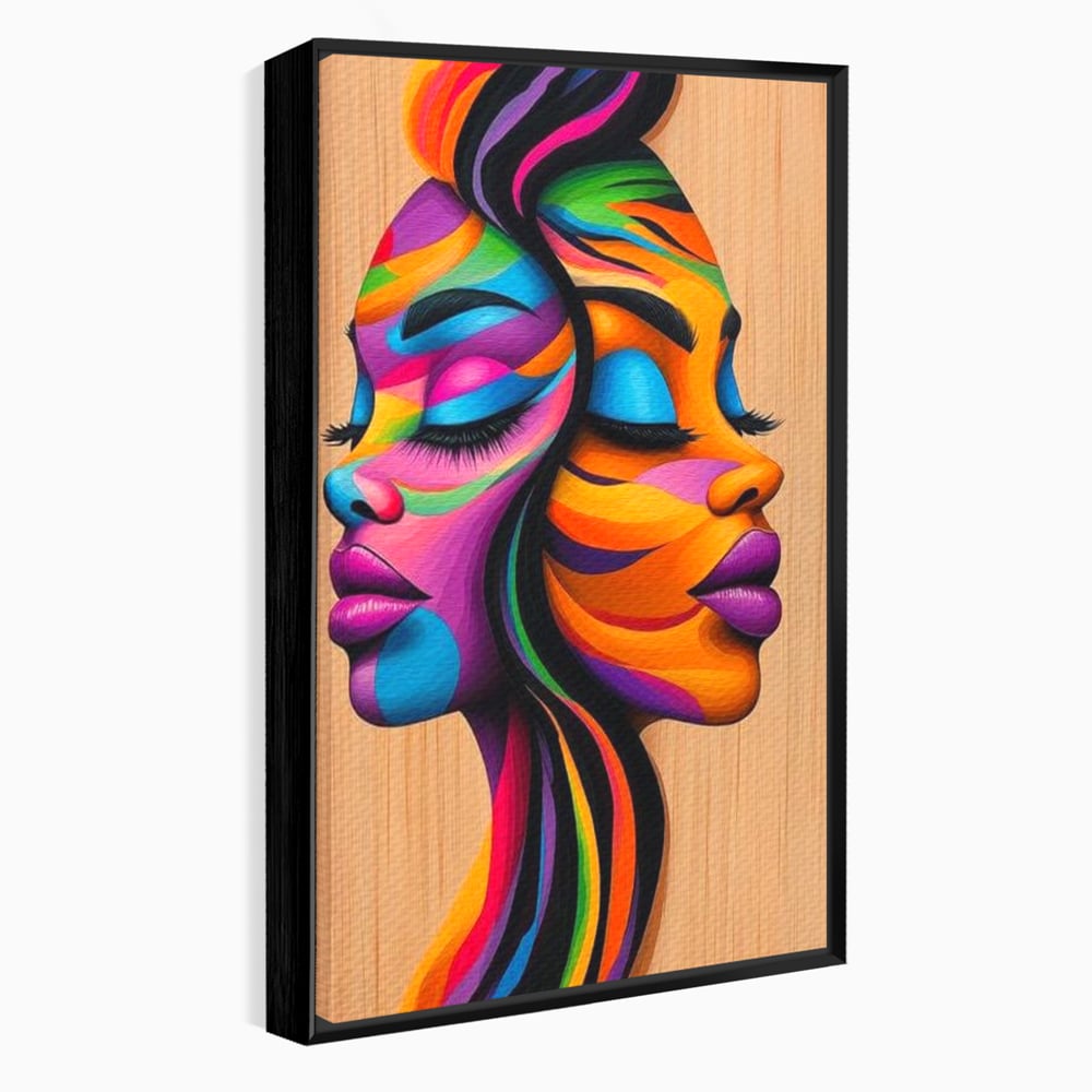 Tablou Canvas Premium, LuxCanva® G1244, Dualitate Feminina, Colorat, Emotie, Energie, Suflete, Intrepatruns, Vibrant, Fete, Femei, Spirit, Abstract, Contrast, Perete, Mov, Salon, Living, Dormitor