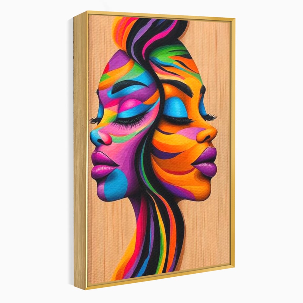 Tablou Canvas Premium, LuxCanva® G1244, Dualitate Feminina, Colorat, Emotie, Energie, Suflete, Intrepatruns, Vibrant, Fete, Femei, Spirit, Abstract, Contrast, Perete, Mov, Salon, Living, Dormitor