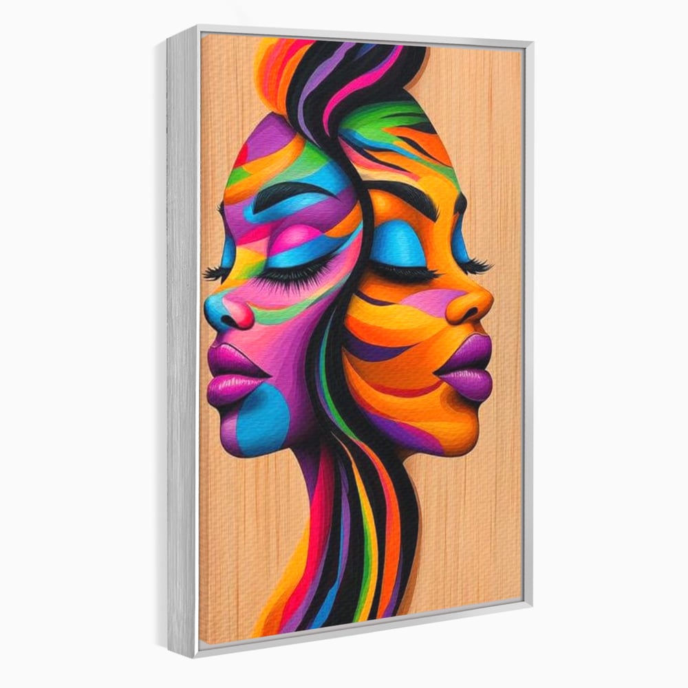 Tablou Canvas Premium, LuxCanva® G1244, Dualitate Feminina, Colorat, Emotie, Energie, Suflete, Intrepatruns, Vibrant, Fete, Femei, Spirit, Abstract, Contrast, Perete, Mov, Salon, Living, Dormitor