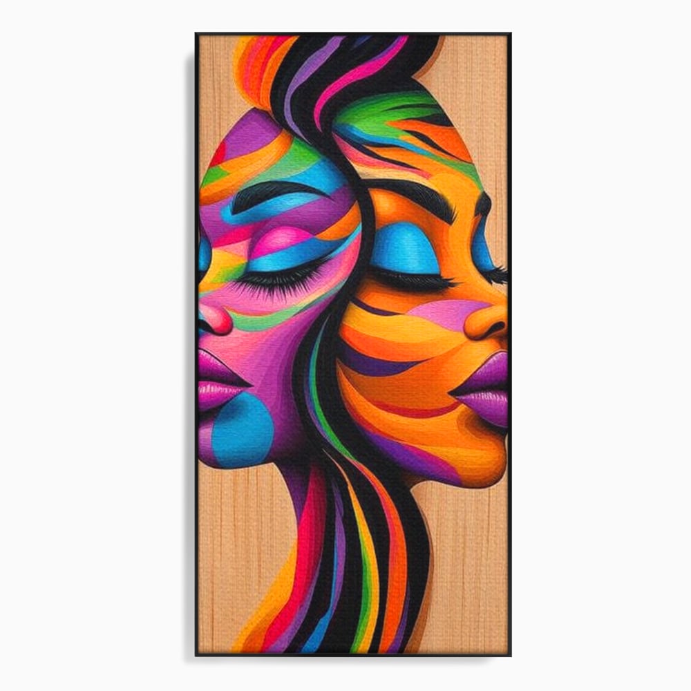 Tablou Canvas Premium, LuxCanva® G1244, Dualitate Feminina, Colorat, Emotie, Energie, Suflete, Intrepatruns, Vibrant, Fete, Femei, Spirit, Abstract, Contrast, Perete, Mov, Salon, Living, Dormitor