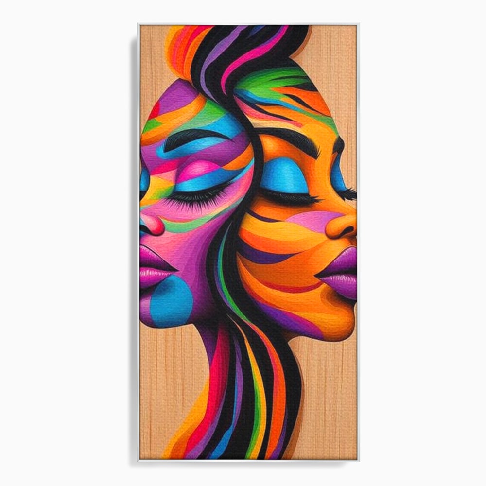 Tablou Canvas Premium, LuxCanva® G1244, Dualitate Feminina, Colorat, Emotie, Energie, Suflete, Intrepatruns, Vibrant, Fete, Femei, Spirit, Abstract, Contrast, Perete, Mov, Salon, Living, Dormitor