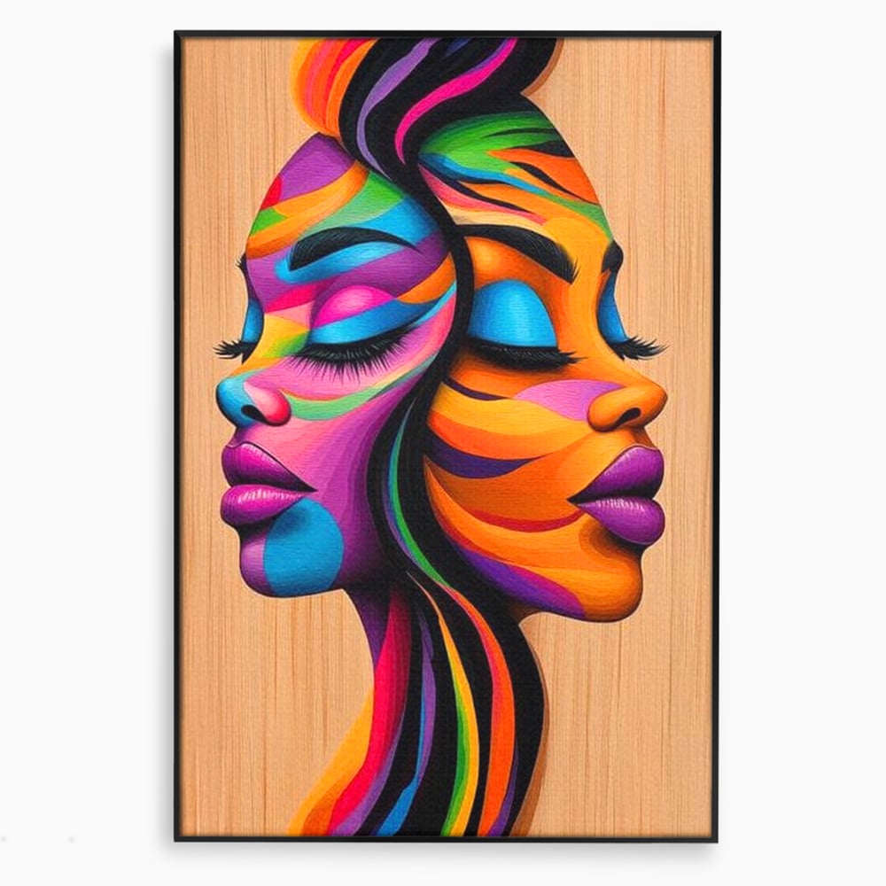 Tablou Canvas Premium, LuxCanva® G1244, Dualitate Feminina, Colorat, Emotie, Energie, Suflete, Intrepatruns, Vibrant, Fete, Femei, Spirit, Abstract, Contrast, Perete, Mov, Salon, Living, Dormitor