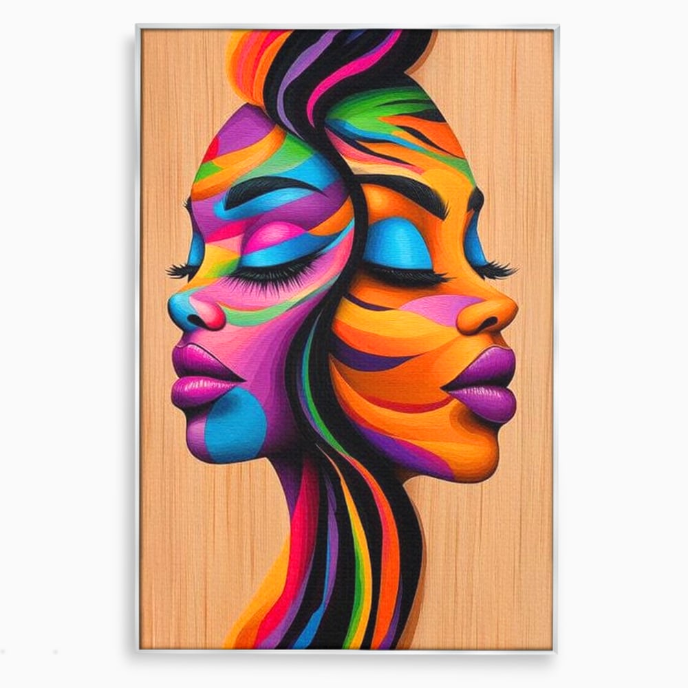 Tablou Canvas Premium, LuxCanva® G1244, Dualitate Feminina, Colorat, Emotie, Energie, Suflete, Intrepatruns, Vibrant, Fete, Femei, Spirit, Abstract, Contrast, Perete, Mov, Salon, Living, Dormitor