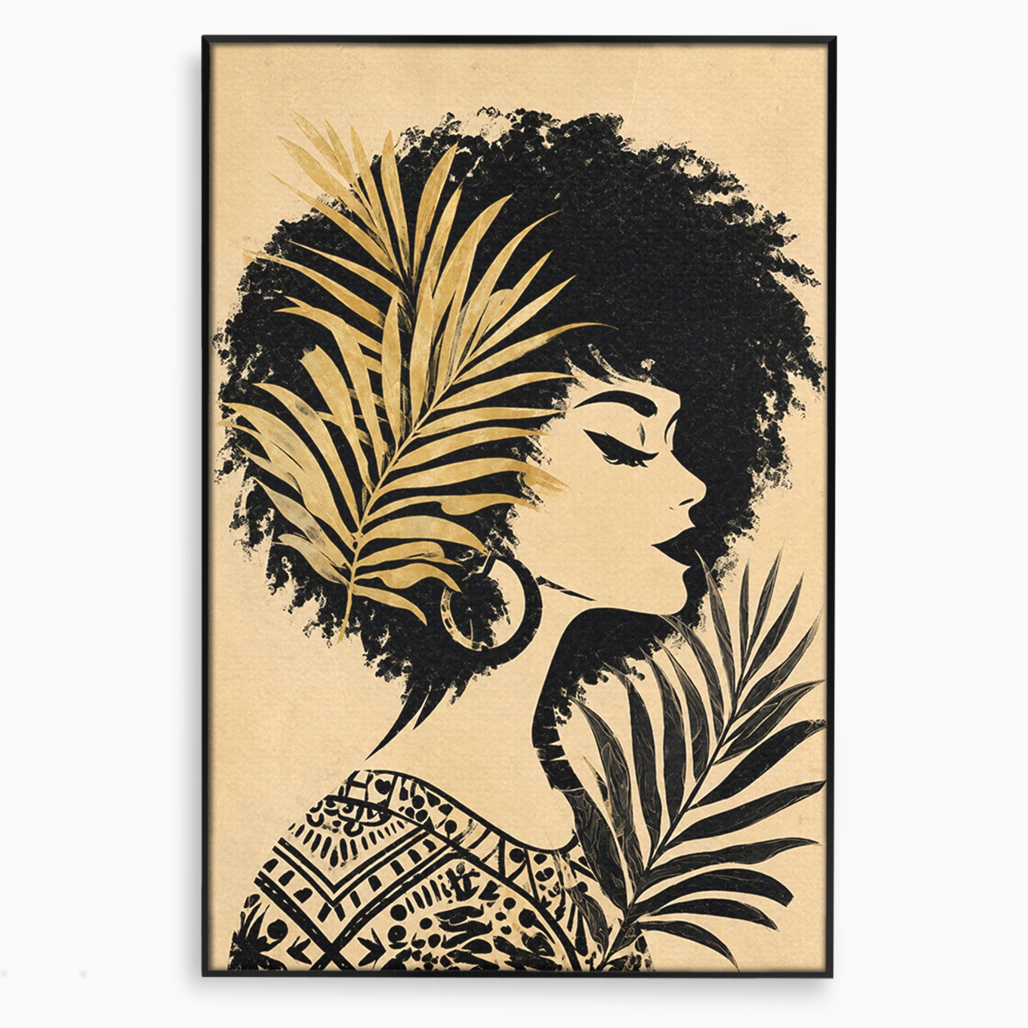 Tablou Canvas Premium LuxCanva® G1246, Silueta Eleganta Afro, Silueta, Femeie, Arta, Portret, Birou, Culori Vibrante
