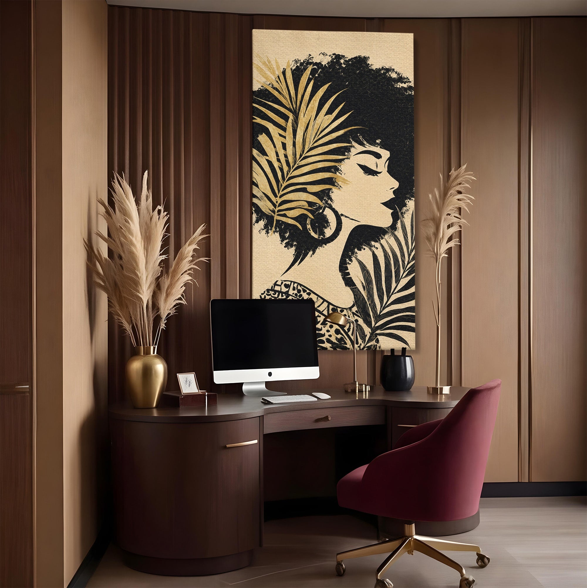 Tablou Canvas Premium LuxCanva® G1246, Silueta Eleganta Afro, Silueta, Femeie, Arta, Portret, Birou, Culori Vibrante