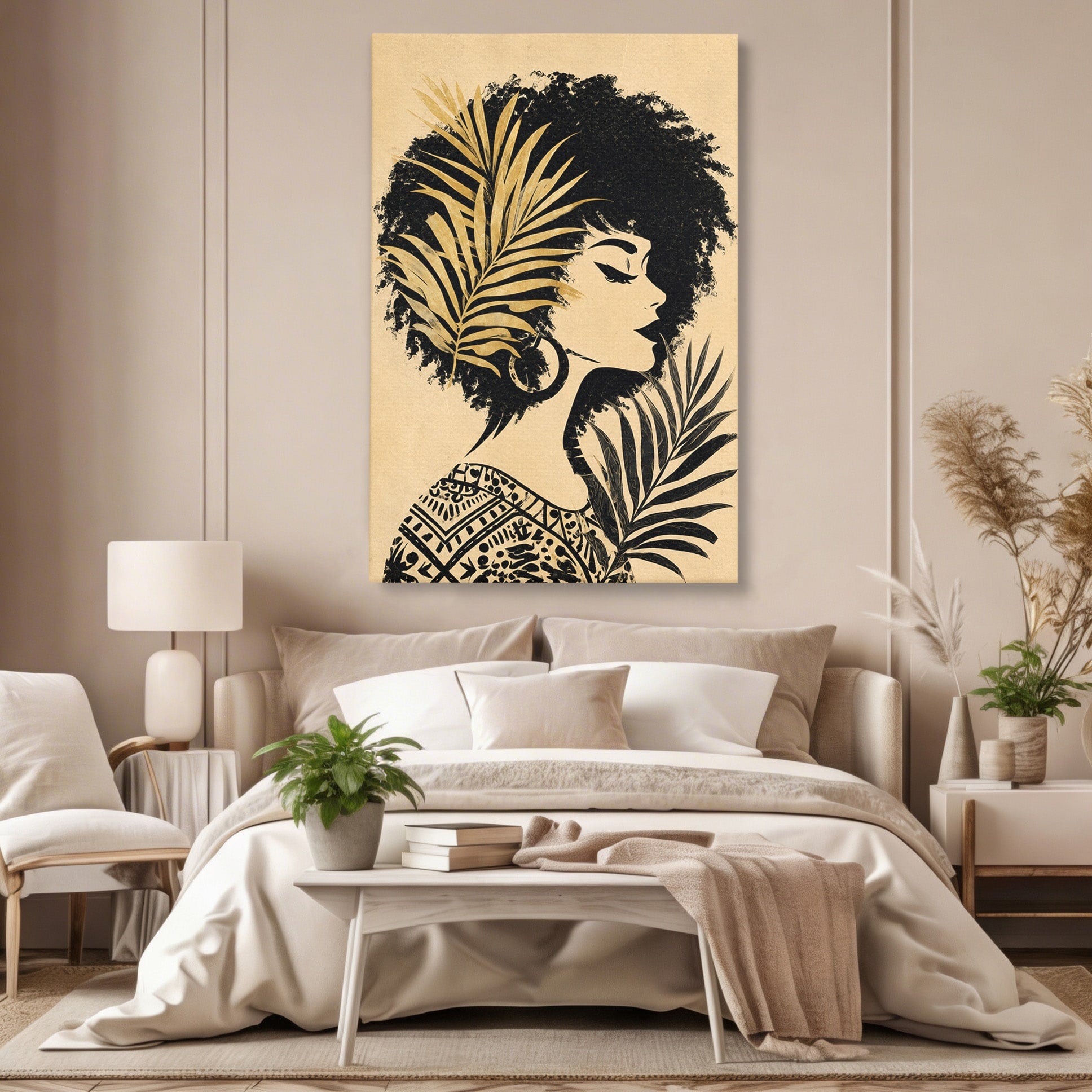 Tablou Canvas Premium LuxCanva® G1246, Silueta Eleganta Afro, Silueta, Femeie, Arta, Portret, Birou, Culori Vibrante