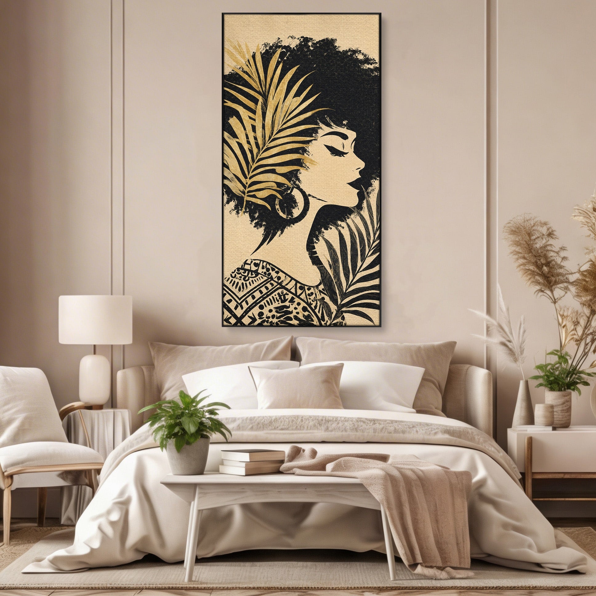Tablou Canvas Premium LuxCanva® G1246, Silueta Eleganta Afro, Silueta, Femeie, Arta, Portret, Birou, Culori Vibrante